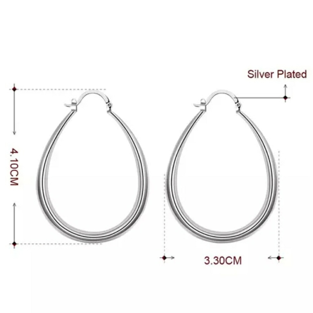 NEW Silver Oval Hoop Earrings ear ring - Picture 4 of 4